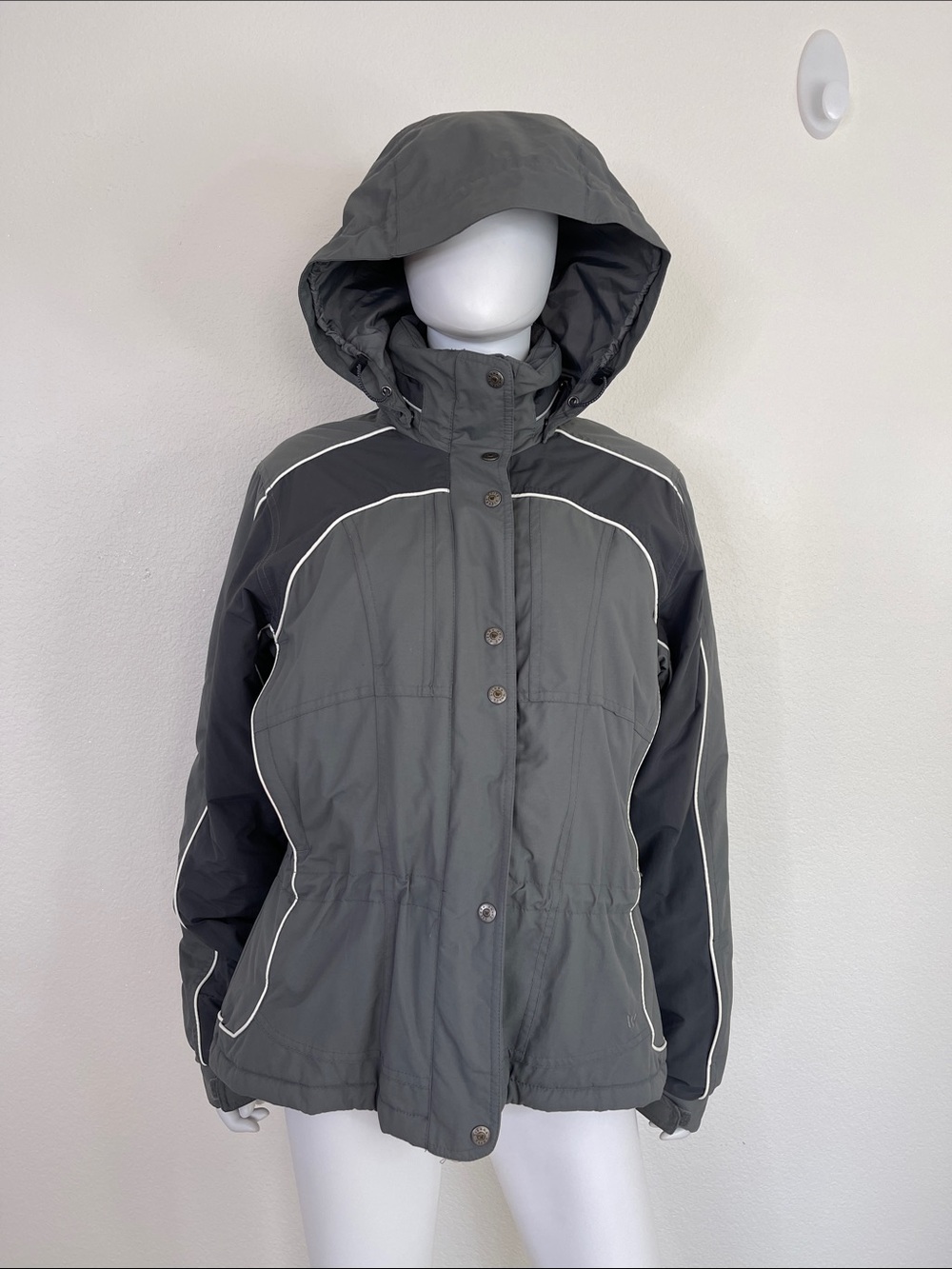 White Sierra Gray Hooded Ski Jacket with Contrast Piping